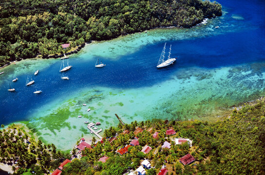 Marigot Bay, south of Castries on the west coast of the island of St. Lucia in the Caribbean. Location for film Dr. Dolittle