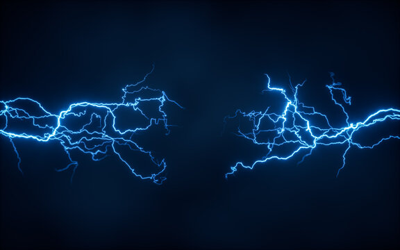 Blue lightning with dark background, 3d rendering.