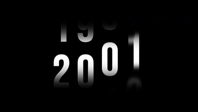 Analog counter counting up from 1960 to 2023 background. Time-lapse speed. Happy new year eve number counter. 4K footage motion graphic video rendering.