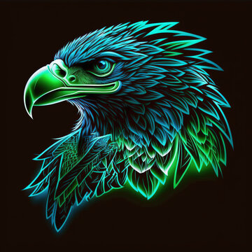 Glowing head of an eagle on a black background