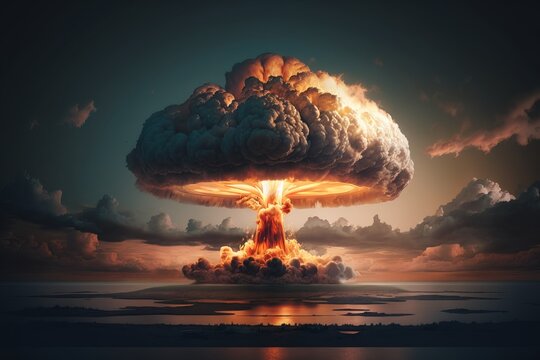 Huge Nuclear Bomb Explosion with Mushroom Cloud - Generative AI