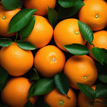 Fresh Orange Fruits and green leaves