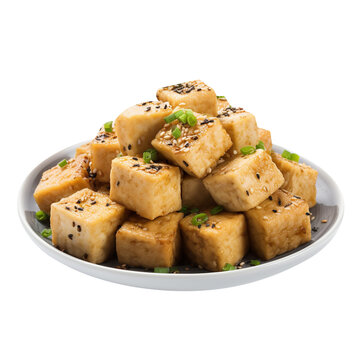 Sweet Cantonese Salt and Pepper Tofu Isolated On White Background 