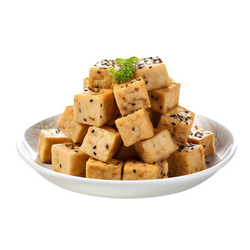 Sweet Cantonese Salt and Pepper Tofu Isolated On Transparent Background 