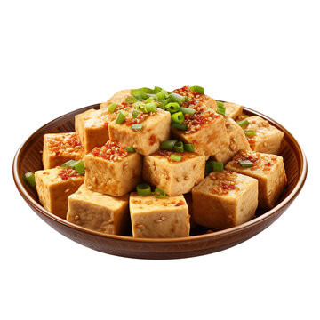 Sweet Cantonese Salt and Pepper Tofu Isolated On White Background 