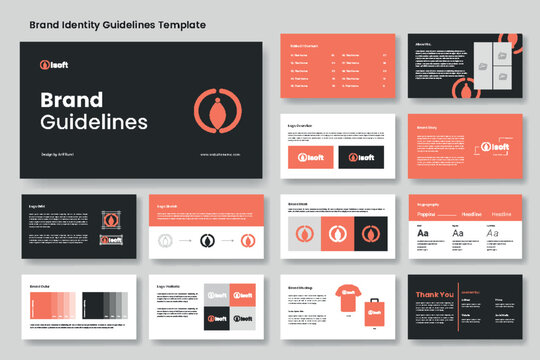 Brand guidelines presentation lauout and Minimalist corporate brand identity guide template