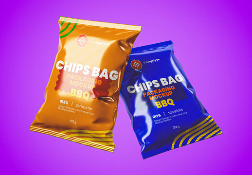 Floating Chips Bag Packaging Mockup