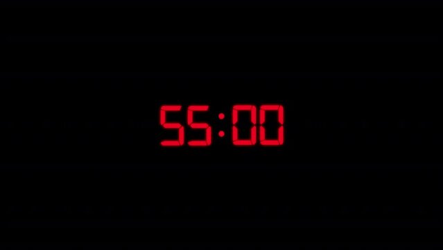 Digital 60 second countdown Animation on black background, 60 second timer animation, 1 minutes countdown, countdown Animation 60 second to 0