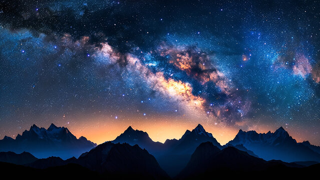 Stunning Milky Way Galaxy Over Mountain Range at Twilight