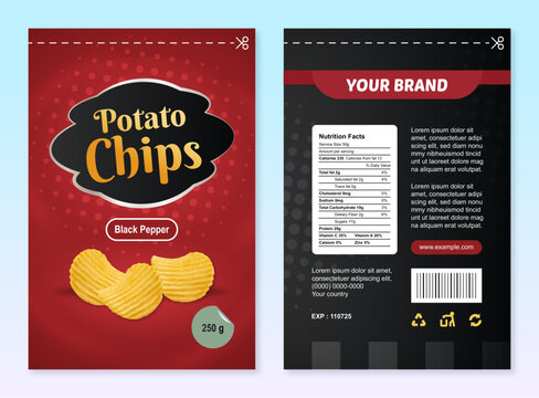 Fully editable chips and snacks packaging template