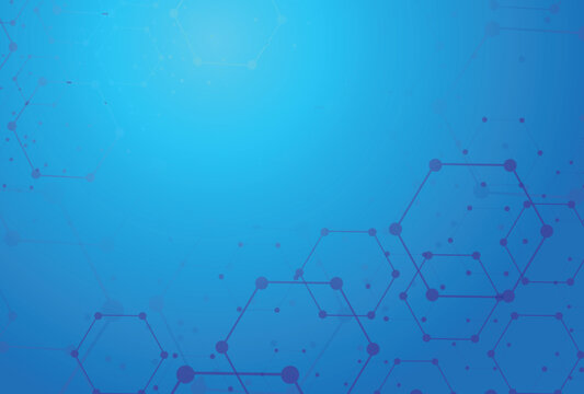 Abstract molecular structure and chemical elements. Medical, science and technology concept. Vector blue geometric background from hexagons.