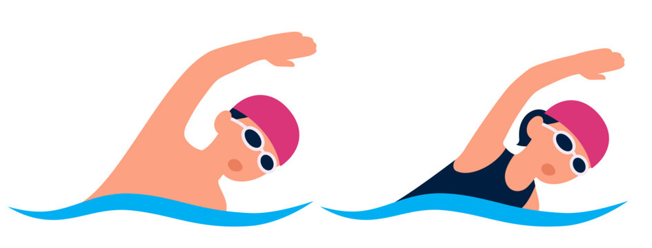 Swimming man and woman illustration