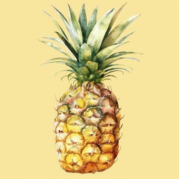 Pineapple watercolor clipart illustration with yellow background