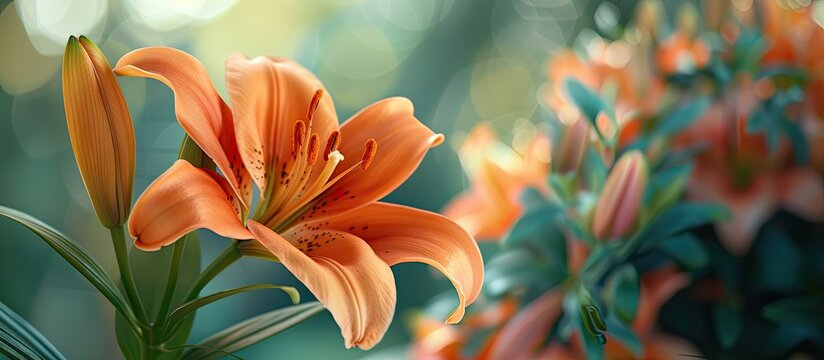 Close up of an orange lily with a blurred background perfect as a copy space image