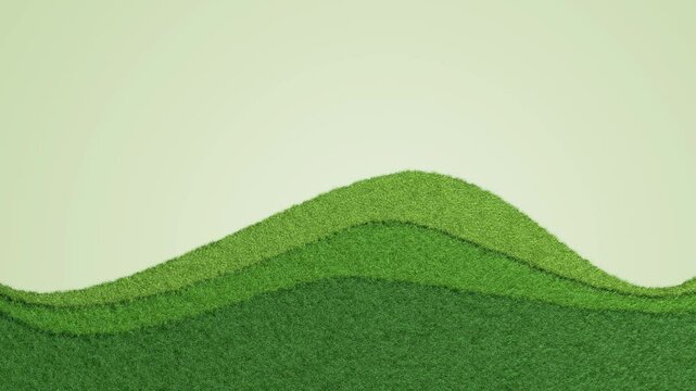 Growing meadow grass and flowers animation. Background of animated growing plants shaped of green hills copy space backplate, concept, banner, isolated, blank, template of green ecology design.