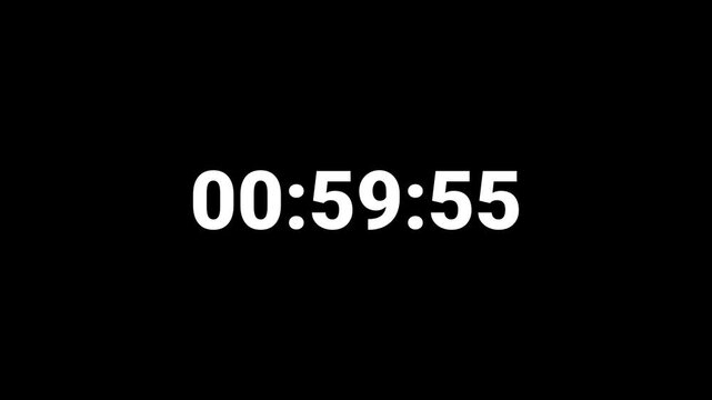 60 minute or 1 hour countdown timer animation on black background.