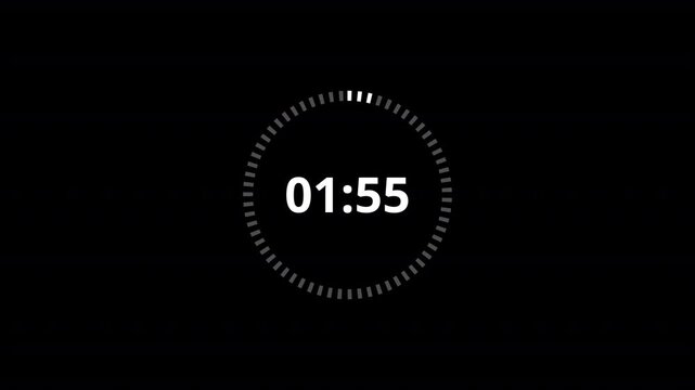 Rounded circle animation of two minutes countdown on transparent background with alpha channel, 2 minutes timer countdown animation, 2 minutes countdown