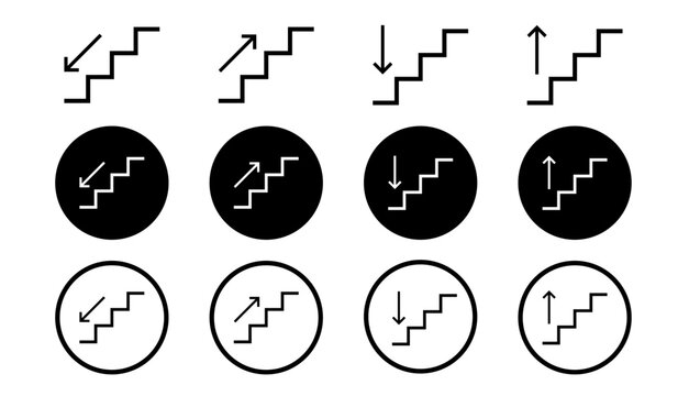 Stairs direction icon. Staircase sign. Up and down arrow direction. Stairs up, stairs down icon. Stairway direction information symbol. Vector illustration.