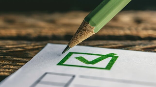 Green Voting Tick in a Checkbox, Symbolizing Democratic Elections and the Right to Choose. A Checklist for Verification, Self-Discipline, and Quality Criteria Approval