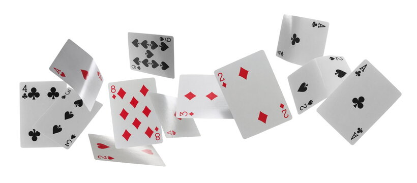 Flying playing cards for poker and gambling, deck  isolated on white, clipping path	