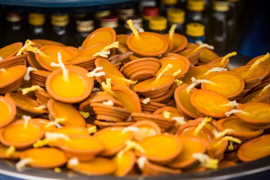 Candles for Buddha at Ruwanwelisaya Dagaba Temple in Anuradhapura, Sri Lanka - 4K Image
