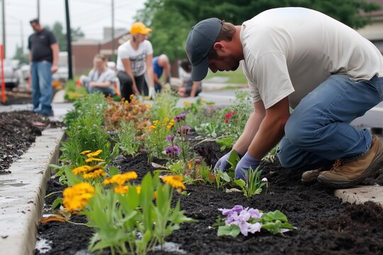 Community Members Collaborating on Urban Garden Project to Enhance Local Environment