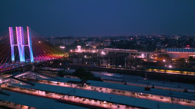 Aerial view of Nagpur Railway Station And Road Bridge