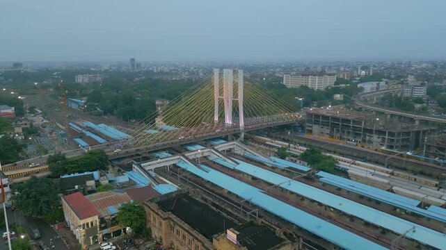 Aerial view of Nagpur Railway Station And Road Bridge