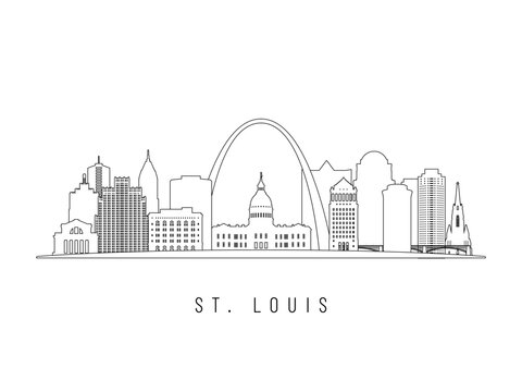 Detailed St.Louis skyline vector illustration. St.Louis buildings in line art style, perfect for modern designs.