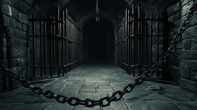 Gloomy Medieval Dungeon Corridor with Heavy Chains