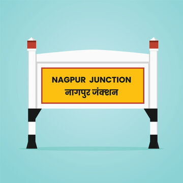 Nagpur junction railways name sign board vector illustration