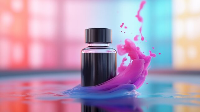 floating ink bottle spilling a stream of glowing