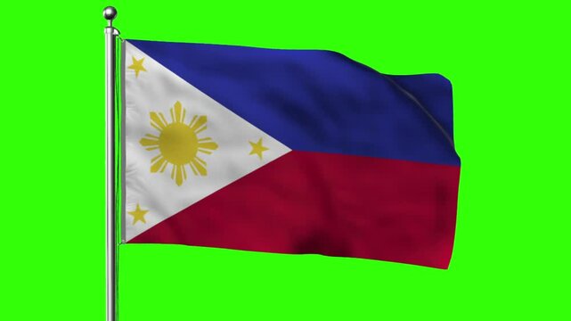 Philippine flag waving against a green screen background