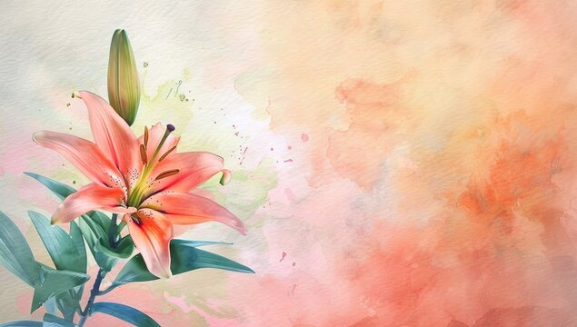 Watercolor artwork of a single orange lily with a soft gradient background