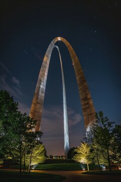 Night photography of the Gateway Arch in St Louis. AI generate illustration