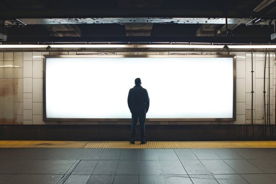 Subway billboard  standing architecture illuminated.