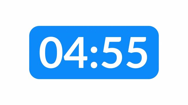 5 minutes time left animation, reminder of 5 minutes, deadline or time limit of 5 minutes, 5 minutes countdown timer.