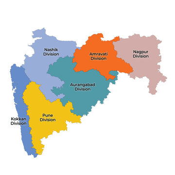 Maharashtra map region wise on white background