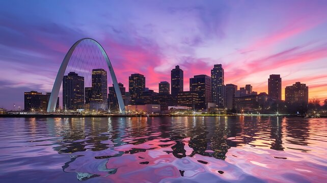 St. Louis Skyline at Twilight Featuring the Arch and Vibrant Dusk Colors