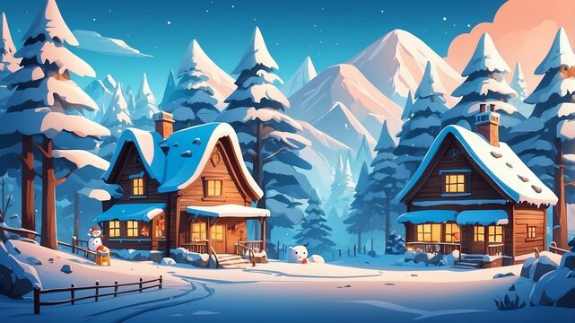 winter landscape with house background clipart art