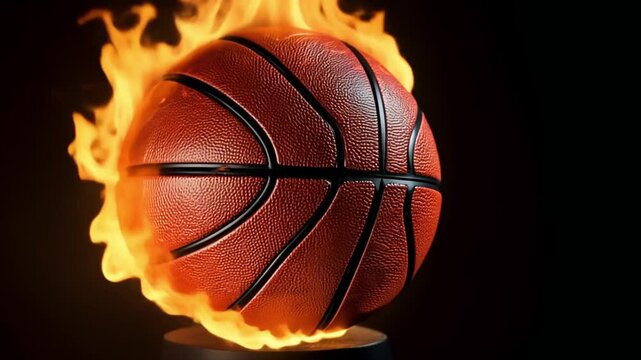 fiery basketball, black background, basketball is shown in a fiery explosion, footage, 4k footage, videos, video clip, slow motion, video wallpaper, animation, 4k, short video