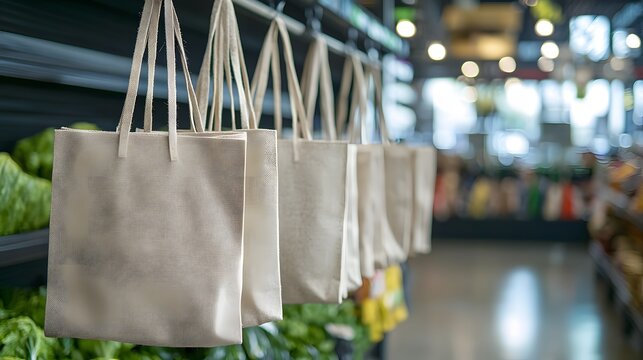 Eco-Friendly Grocery Bags on Display in Store