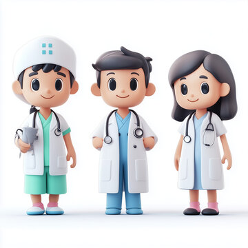 "This image shows a cartoon of a doctor, representing a profession related to healthcare. Each character is dressed in a medical uniform, consisting of a white coat and a medical logo."