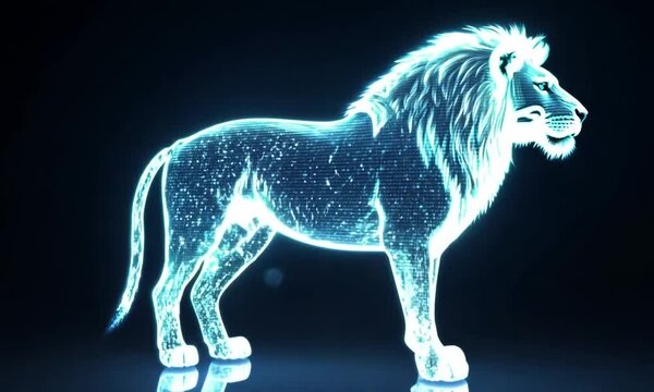 Lion hologram on black background