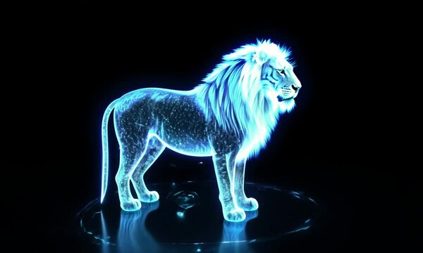 Lion hologram on black background