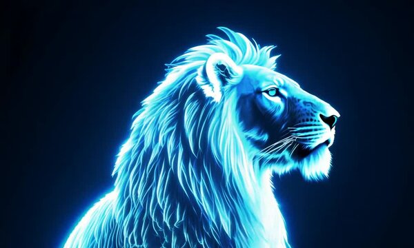 Lion hologram on black background