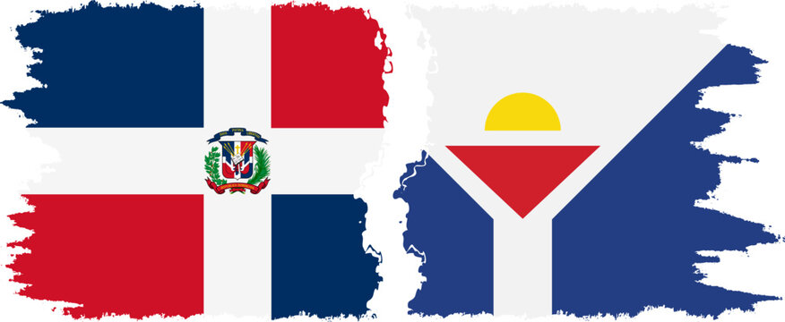 Saint Martin and Dominican Republic grunge flags connection, vector