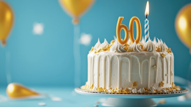 Elegant 60th birthday cake with golden decorations