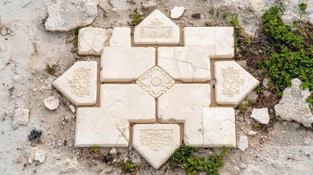 Baha i Nine Pointed Star Garden  Spiritual Symbol  Religious Faith  Carved Stone  Ground L