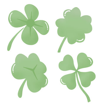 set of four clover and four leaf clover isolated